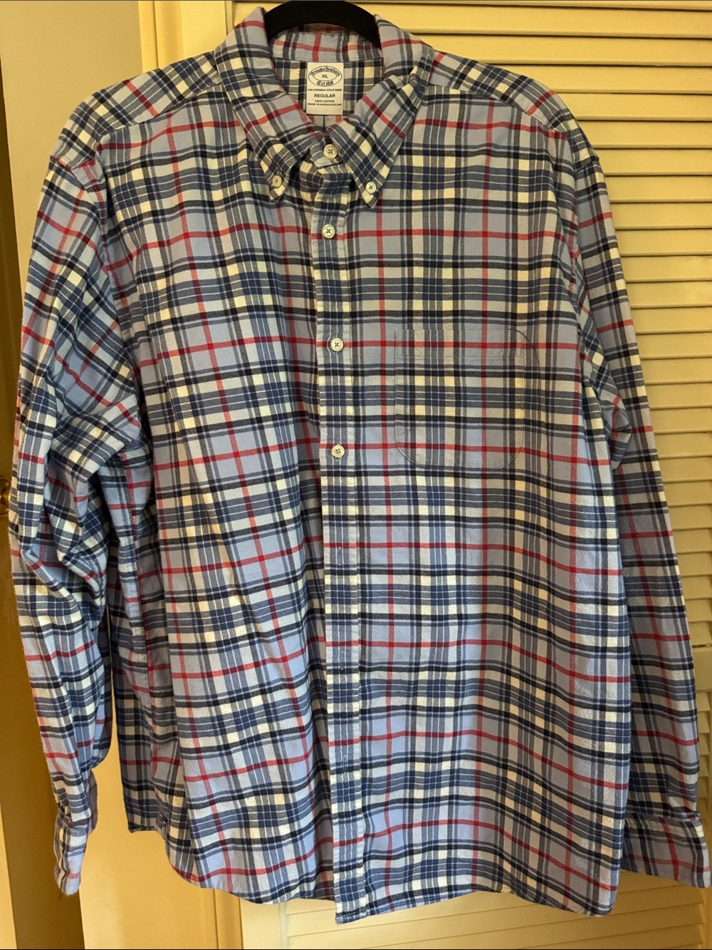 Brooks Brothers Light Blue Plaid Button-Down Shirt with Navy & Red